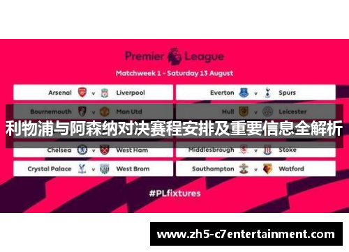 利物浦与阿森纳对决赛程安排及重要信息全解析