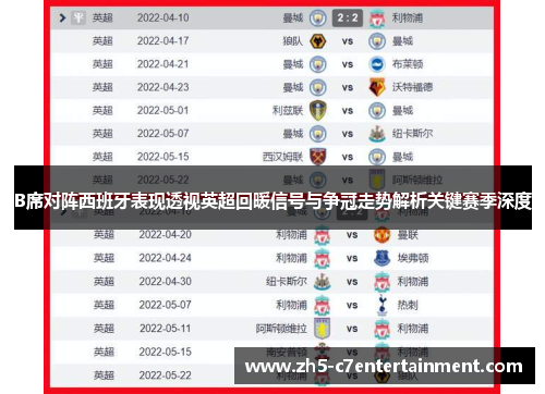 B席对阵西班牙表现透视英超回暖信号与争冠走势解析关键赛季深度
