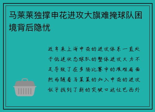 马莱莱独撑申花进攻大旗难掩球队困境背后隐忧